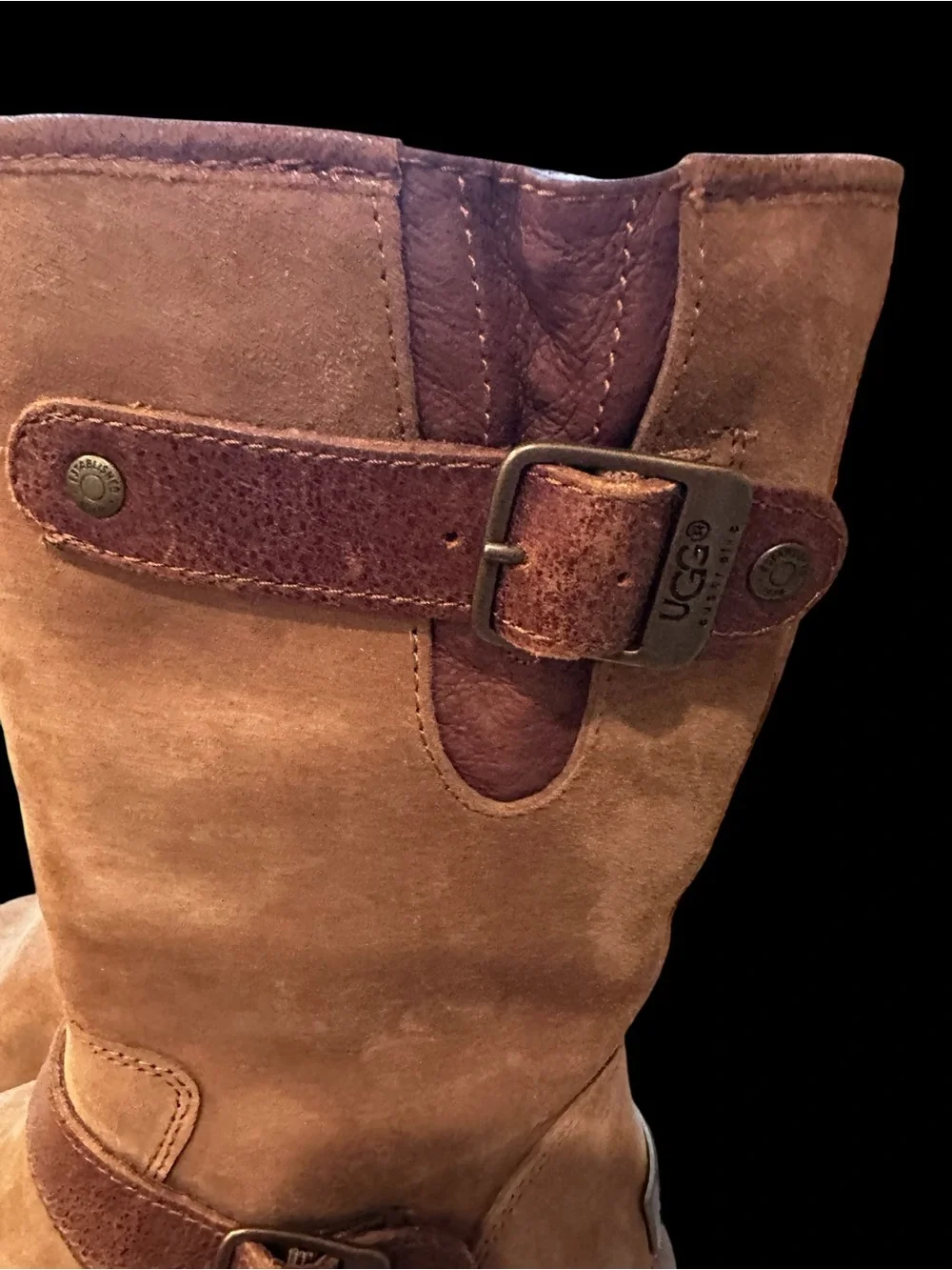 UGG Sutter Mid-Calf Boots Women’s US 6 Tan Suede Buckle Faux Shearling Lined